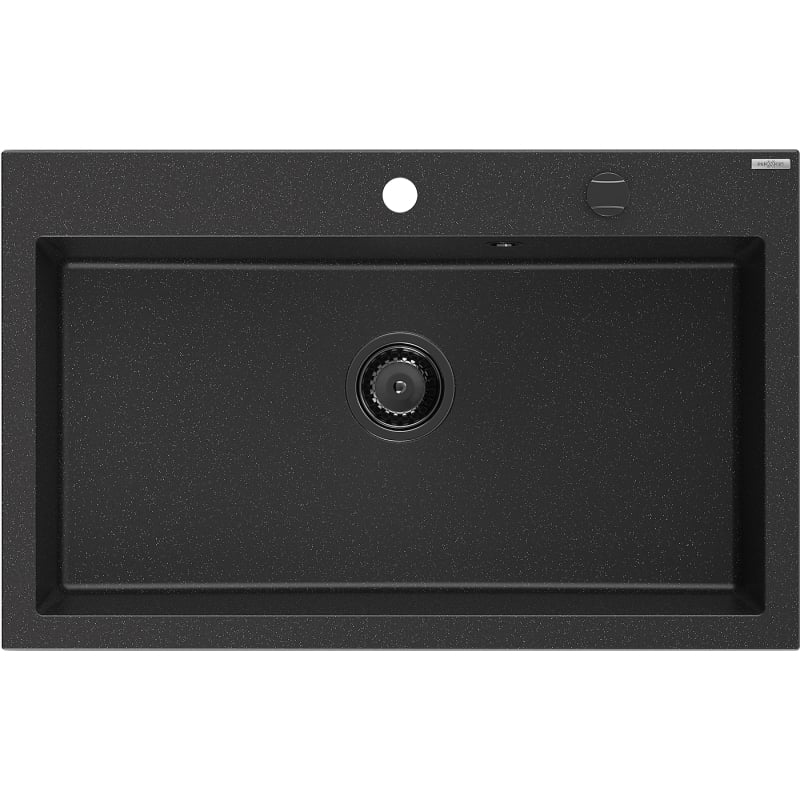 Mexen Elix Granitspüle 1-beckig 800 x 500 mm, schwarz/silber metallic, schwarzer Siphon - 6527801005-73-B