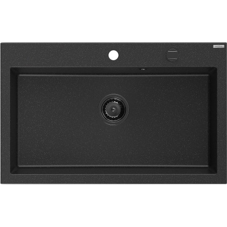 Mexen Elix Granitspüle 1-beckig 800 x 500 mm, schwarz/silber metallic, schwarzer Siphon - 6527801005-73-B