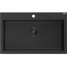 Mexen Elix Granitspüle 1-beckig 800 x 500 mm, schwarz/silber metallic, schwarzer Siphon - 6527801005-73-B