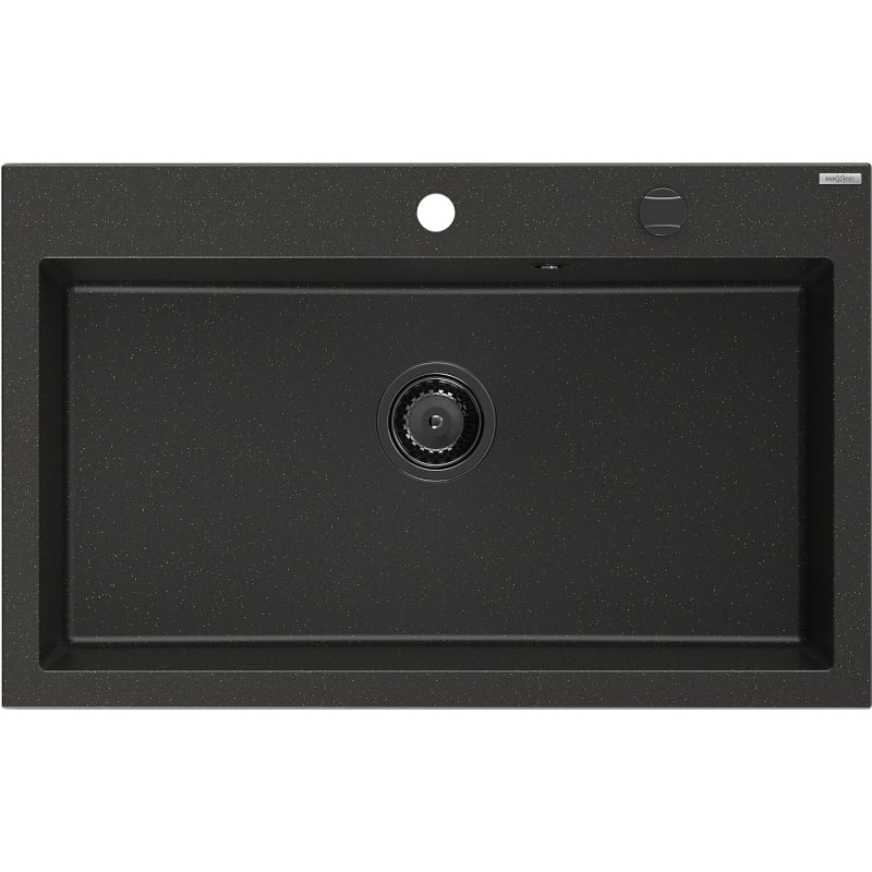 Mexen Elix Granitspüle 1-beckig 800 x 500 mm, schwarz/gold metallic, schwarzer Siphon - 6527801005-75-B
