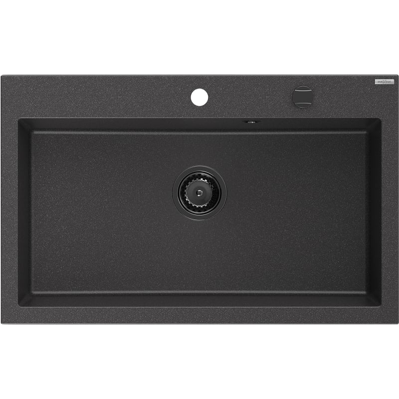 Mexen Elix Granitspüle 1-Becken 800 x 500 mm, Schwarz gesprenkelt, Schwarzer Siphon - 6527801005-76-B