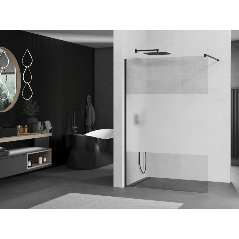 Mexen Kioto Duschwand Walk-in 130 x 200 cm, transparent/gefrostet 8 mm, schwarz - 800-130-101-70-35