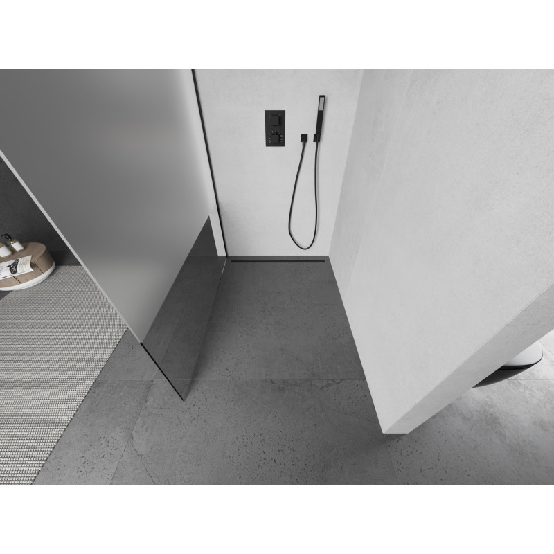 Mexen Kioto Duschwand Walk-in 140 x 200 cm, transparent/matt 8 mm, schwarz - 800-140-101-70-35