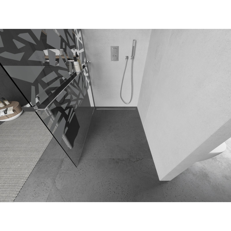 Mexen Kioto+ Duschwand mit Ablage Walk-in 100 x 200 cm, weißes Muster, Chrom - 800-100-121-01-85