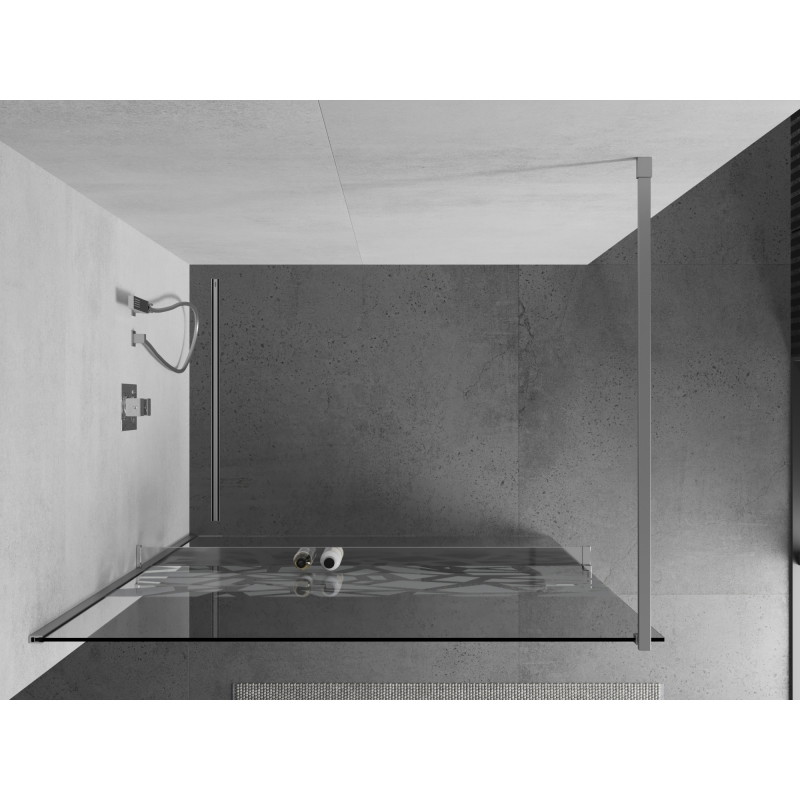 Mexen Kioto+ Duschwand mit Ablage Walk-in 110 x 200 cm, weißes Muster, Chrom - 800-110-121-01-85