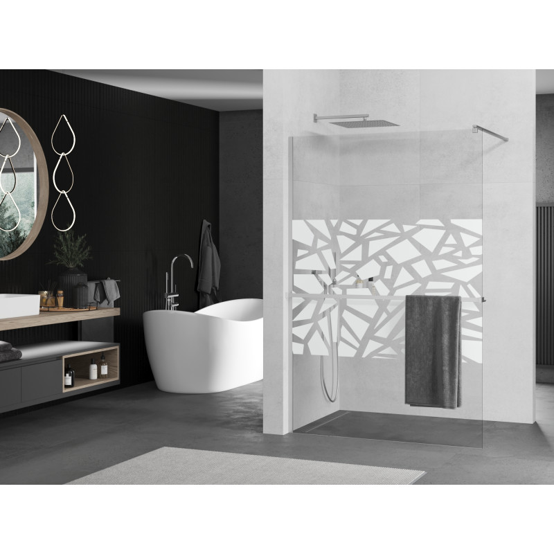 Mexen Kioto+ Duschwand mit Regal Walk-in 120 x 200 cm, weißes Muster, Chrom - 800-120-121-01-85