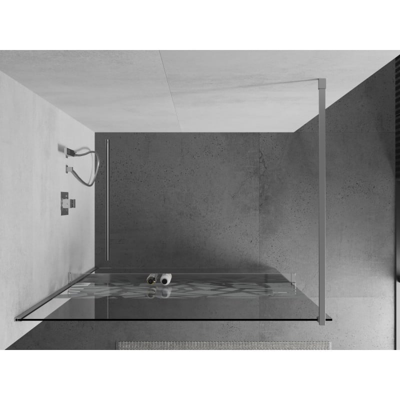 Mexen Kioto+ Duschwand mit Regal Walk-in 120 x 200 cm, weißes Muster, Chrom - 800-120-121-01-85