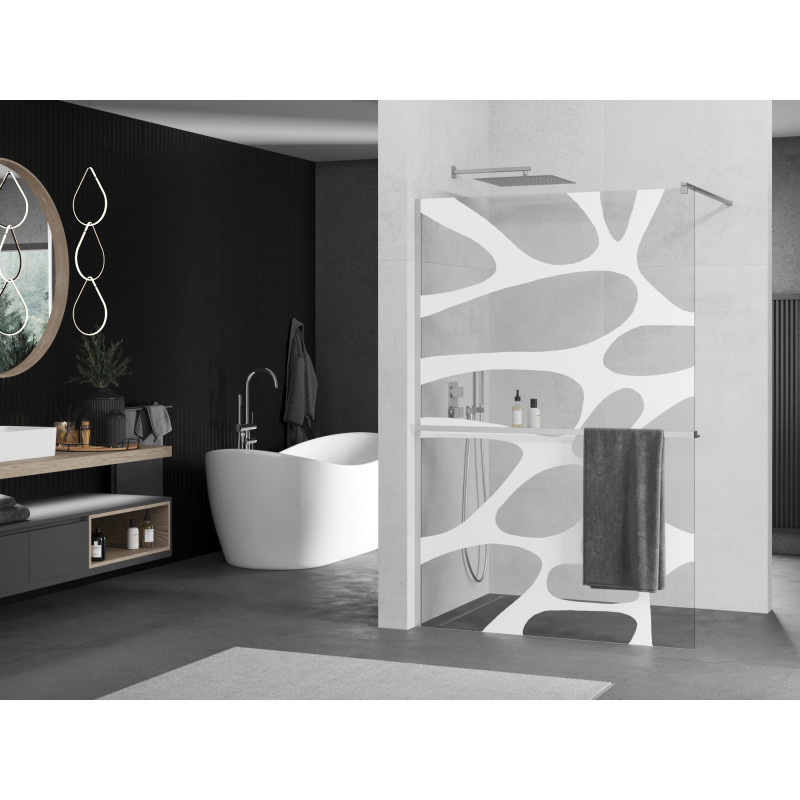 Mexen Kioto+ Duschwand mit Ablage Walk-in 70 x 200 cm, weiße Welle, Chrom - 800-070-121-01-97