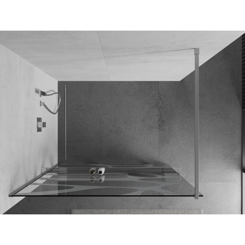 Mexen Kioto+ Dusche mit Ablage Walk-in 90 x 200 cm, weiße Welle, Chrom - 800-090-121-01-97