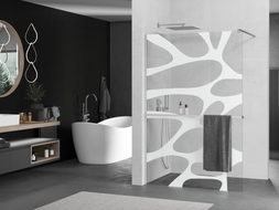 Mexen Kioto+ Duschwand mit Regal Walk-in 110 x 200 cm, weiße Welle, Chrom - 800-110-121-01-97