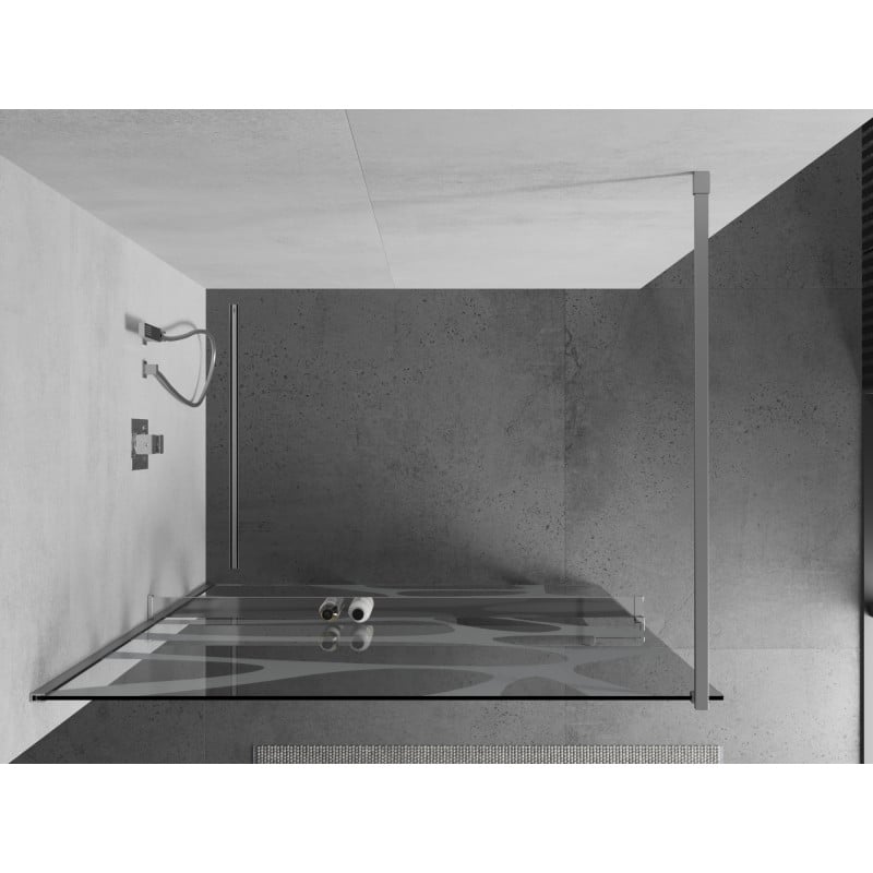 Mexen Kioto+ Duschwand mit Regal Walk-in 110 x 200 cm, weiße Welle, Chrom - 800-110-121-01-97