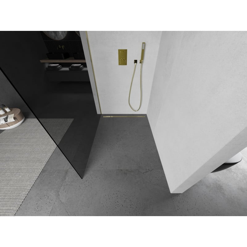 Mexen Kioto Walk-in Duschwand 130 x 200 cm, Graphit 8 mm, Gold - 800-130-101-50-40