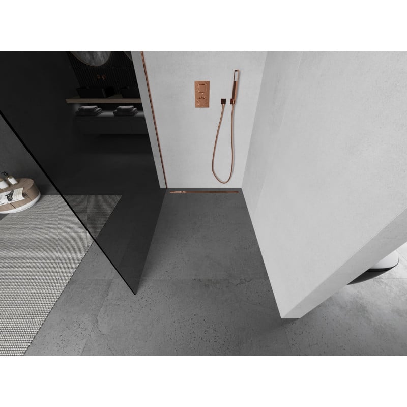Mexen Kioto Duschwand Walk-in 140 x 200 cm, Graphit 8 mm, Roségold - 800-140-101-60-40