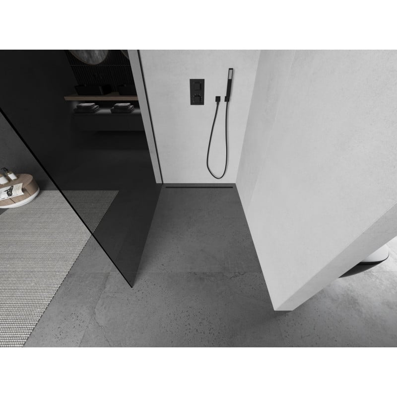 Mexen Kioto Duschwand Walk-in 140 x 200 cm, Graphit 8 mm, Schwarz - 800-140-101-70-40