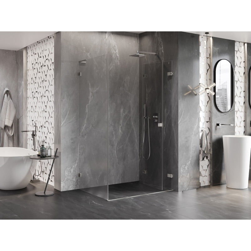 Mexen Lunar-F L Klappdusche rechts 85 x 80 cm, transparent, gebürsteter Nickel - 836L-085-080-97-00-P