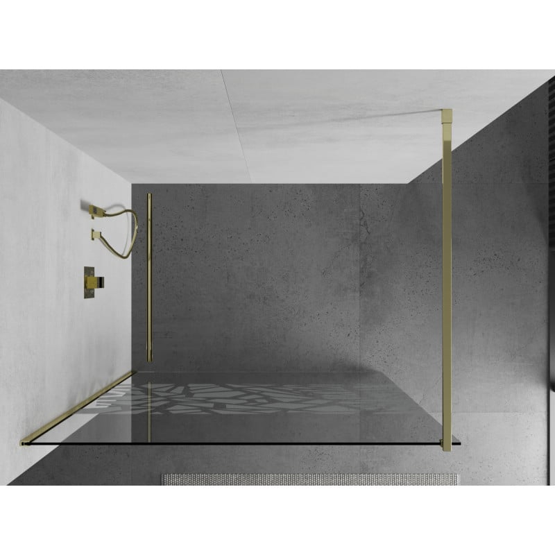 Mexen Kioto Duschwand Walk-in 80 x 200 cm, weißes Muster 8 mm, Gold - 800-080-101-50-85