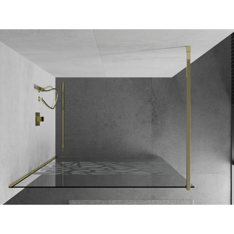 Mexen Kioto Duschwand Walk-in 130 x 200 cm, weißes Muster 8 mm, gold - 800-130-101-50-85