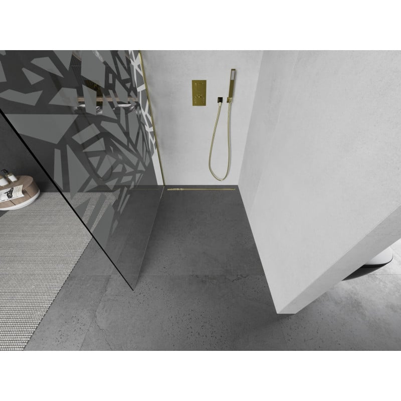 Mexen Kioto Duschwand Walk-in 130 x 200 cm, weißes Muster 8 mm, gold - 800-130-101-50-85