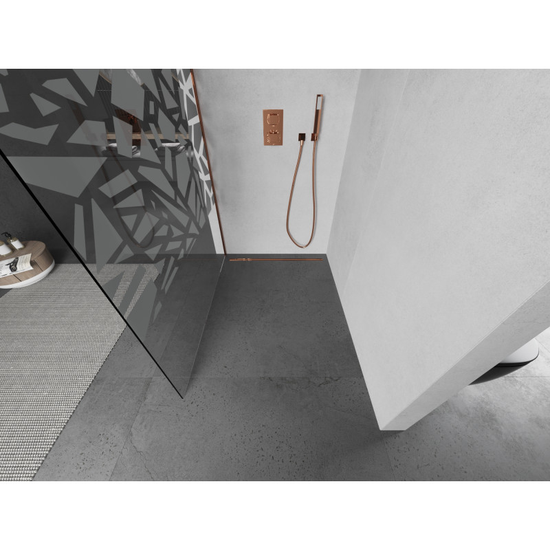 Mexen Kioto Walk-in-Duschwand 80 x 200 cm, weißes Muster 8 mm, Roségold - 800-080-101-60-85