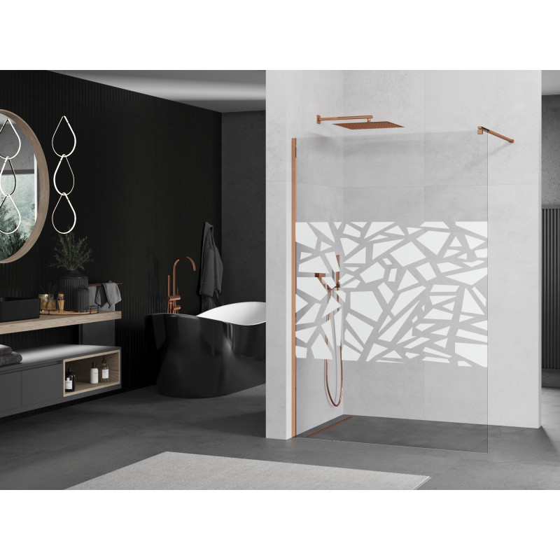 Mexen Kioto Walk-In Duschwand 90 x 200 cm, weißes Muster 8 mm, Roségold - 800-090-101-60-85