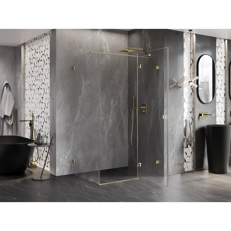 Mexen Lunar T Duschkabine rechts öffnend 140 x 90 cm, transparent, gebürstetes Gold - 834T-140-090-55-00-P