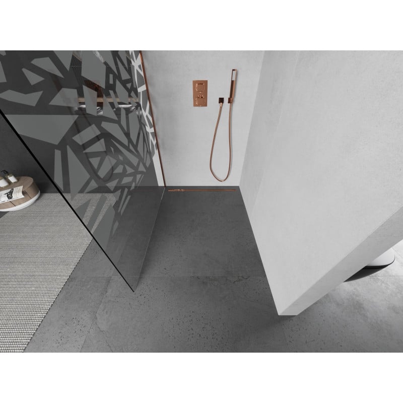 Mexen Kioto Duschwand Walk-in 100 x 200 cm, weißes Muster 8 mm, Roségold - 800-100-101-60-85