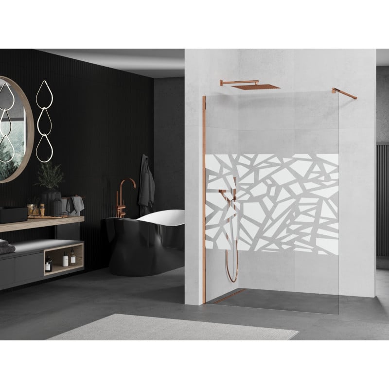 Mexen Kioto Duschwand Walk-in 110 x 200 cm, weißes Muster 8 mm, Roségold - 800-110-101-60-85