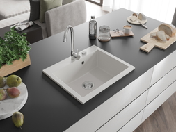 Mexen Elix Granitspüle 1-Becken 600 x 500 mm, weiß, Siphon Chrom - 6525601005-20