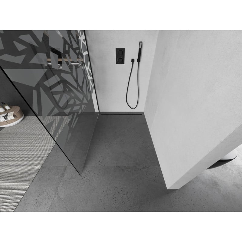 Mexen Kioto Duschwand 130 x 200 Walk-in cm, weißes Muster 8 mm, schwarz - 800-130-101-70-85
