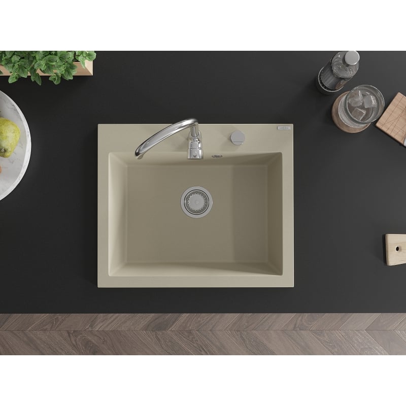 Mexen Elix Granitspüle 1-Becken 600 x 500 mm, beige, Siphon Chrom - 6525601005-69