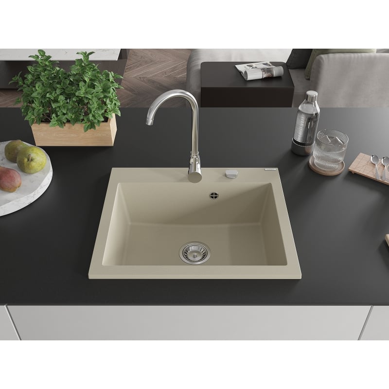 Mexen Elix Granitspüle 1-Becken 600 x 500 mm, beige, Siphon Chrom - 6525601005-69
