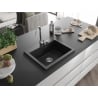 Mexen Elix Granitspüle 1-Becken 600 x 500 mm, schwarz/silber metallic, Siphon Chrom - 6525601005-73