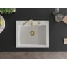 Mexen Elix Granitspüle 1-becken 600 x 500 mm, weiß, goldener Siphon - 6525601005-20-G