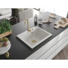 Mexen Elix Granitspüle 1-becken 600 x 500 mm, weiß, goldener Siphon - 6525601005-20-G