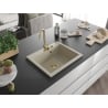 Mexen Elix Granitspüle 1-Becken 600 x 500 mm, beige, goldener Siphon - 6525601005-69-G