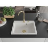 Mexen Elix Granitspüle 1-becken 600 x 500 mm, weiß, goldener Siphon - 6525601005-20-G