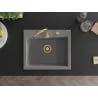 Mexen Elix Granitspüle 1-Becken 600 x 500 mm, grau, goldener Siphon - 6525601005-71-G