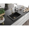 Mexen Elix Granitspüle 1-becken 600 x 500 mm, schwarz/silber metallic, Goldener Siphon - 6525601005-73-G