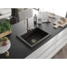 Mexen Elix Granitspüle 1-beckig 600 x 500 mm, schwarz/goldenes Metallic, goldener Siphon - 6525601005-75-G