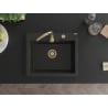 Mexen Elix Granitspüle 1-beckig 600 x 500 mm, schwarz/goldenes Metallic, goldener Siphon - 6525601005-75-G