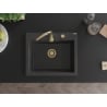 Mexen Elix Granitspüle 1-Becken 600 x 500 mm, schwarz gesprenkelt, goldener Siphon - 6525601005-76-G