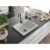 Mexen Elix Granitspüle 1-Becken 600 x 500 mm, weiß, schwarzer Siphon - 6525601005-20-B