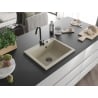 Mexen Elix Granitspüle 1-Becken 600 x 500 mm, beige, schwarzer Siphon- 6525601005-69-B