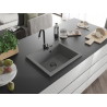 Mexen Elix Granitspüle 1-Becken 600 x 500 mm, grau, schwarzer Siphon - 6525601005-71-B
