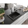 Mexen Elix Granitspüle 1-Becken 600 x 500 mm, Schwarz/Gold Metallic, Schwarzer Siphon - 6525601005-75-B