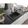 Mexen Elix Granitspüle 1-becken 600 x 500 mm, schwarz gesprenkelt, schwarze Siphon - 6525601005-76-B