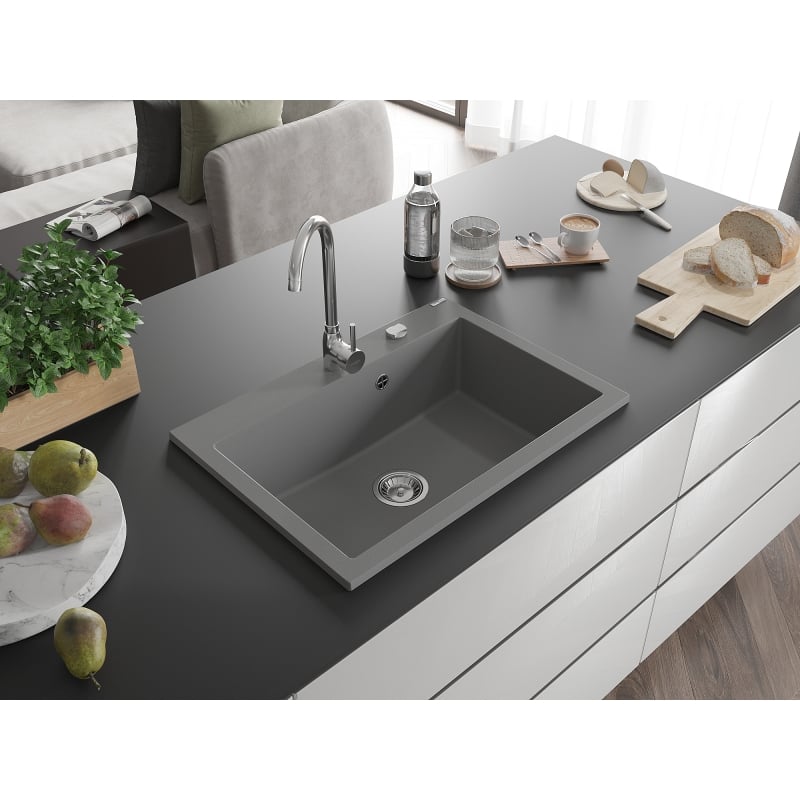 Mexen Elix Granitspüle 1-beckig 700 x 500 mm, grau, Siphon Chrom - 6526701005-71