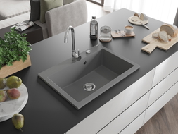 Mexen Elix Granitspüle 1-beckig 700 x 500 mm, grau, Siphon Chrom - 6526701005-71