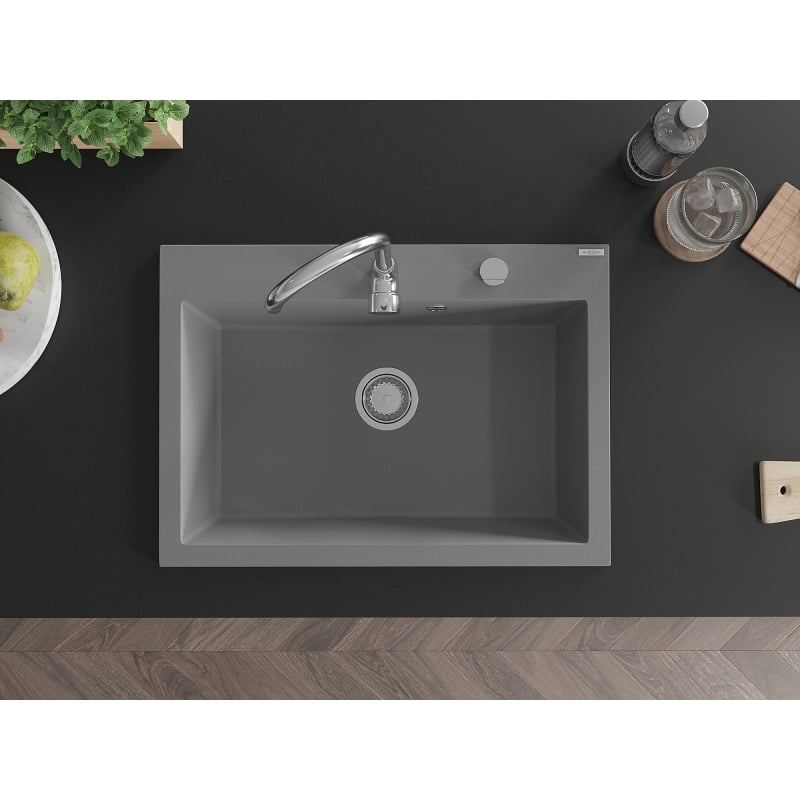 Mexen Elix Granitspüle 1-beckig 700 x 500 mm, grau, Siphon Chrom - 6526701005-71