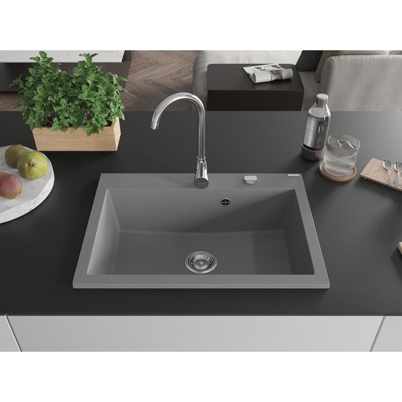 Mexen Elix Granitspüle 1-beckig 700 x 500 mm, grau, Siphon Chrom - 6526701005-71